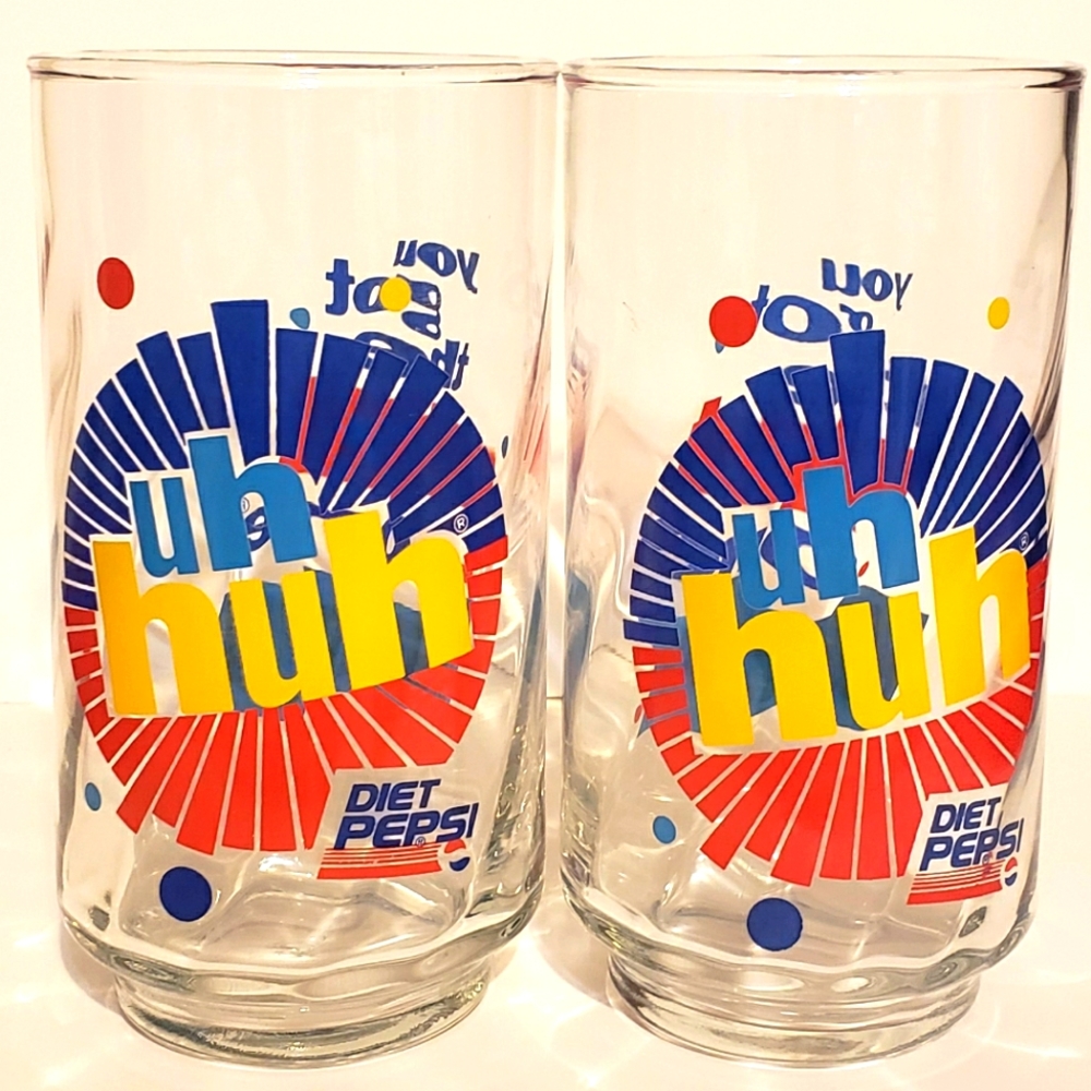 (2) DIET PEPSI *Vintage* Glasses "You Got The Right One Baby, Uh Huh"